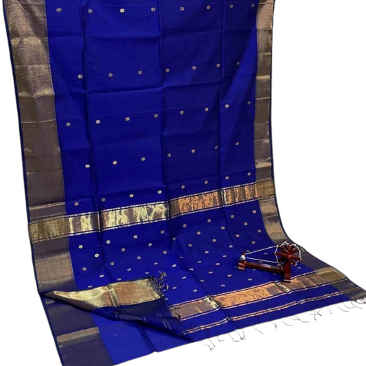Maheshwari Royal Blue Silk Cotton Buti Saree