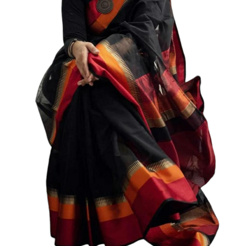 Maheshwari Silk by Cotton Saree – Malti Border | Miran Handloom Authentic Weave