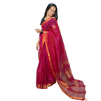 Handloom Maheshwari Saree Rani Color – Warp 10 Silk × 1 Zari, Weft Cotton