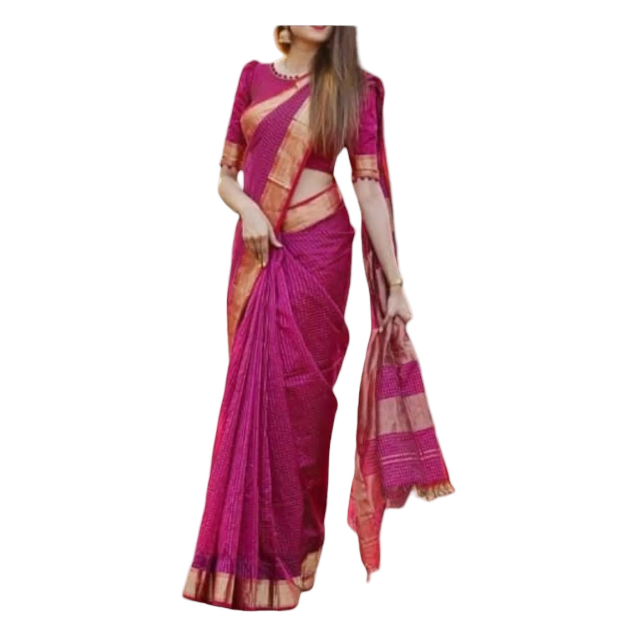 Traditional Maheshwari Silk Cotton Saree with Golden Zari Border – Made in Maheshwar